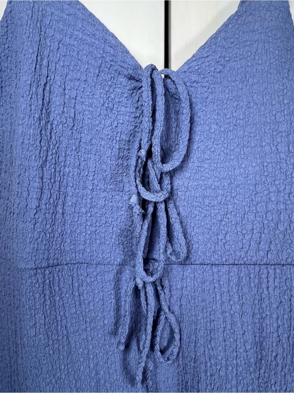 NwOT Anthropologie - See You Monday Light Blue Tie-Front Textured Jumpsuit - Picture 5 of 7